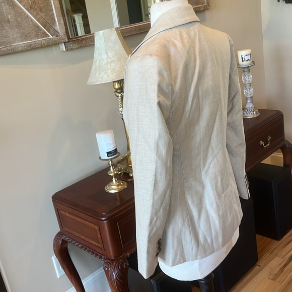 Banana Republic Blazer New Beige with Thin Silvery Blue White Stripe - Picture 4 of 16